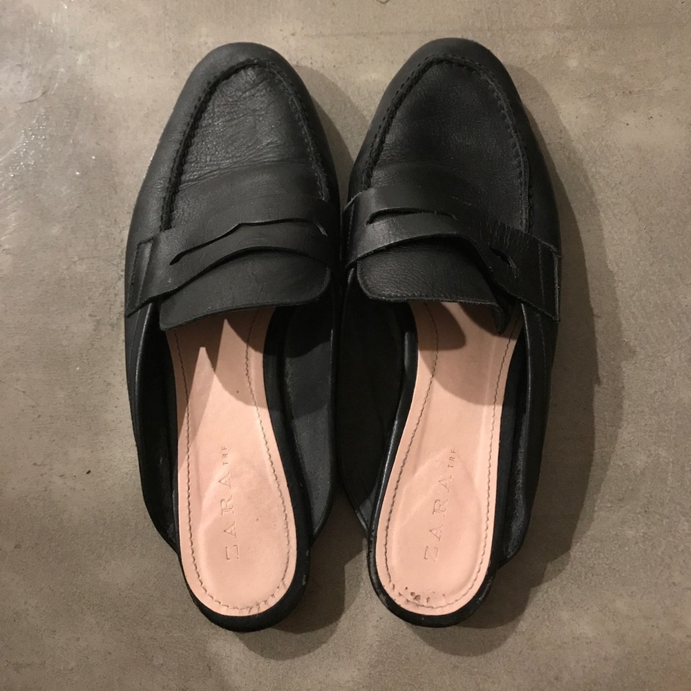 Zara leather slip on loafers
